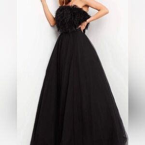 Jovani Black Feathered Evening Dress